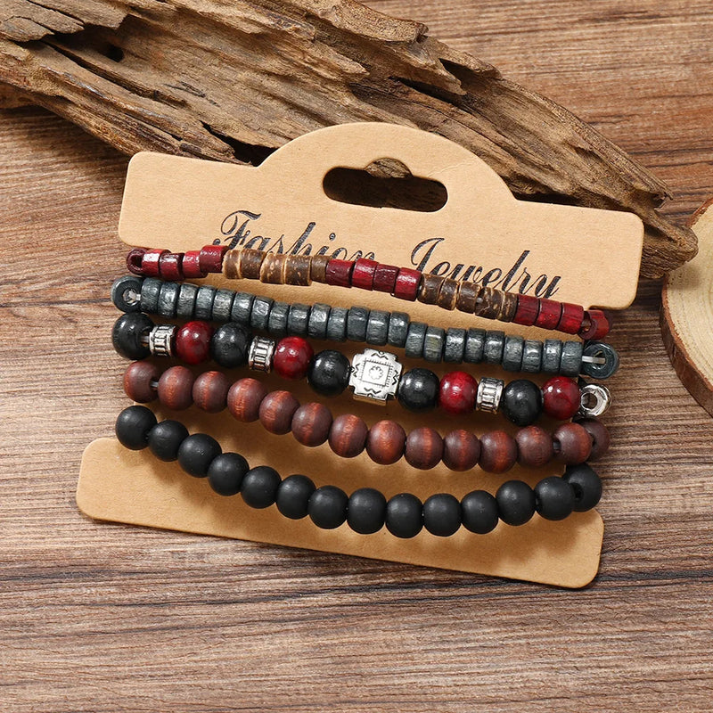 Pulseiras de Couro para Homens Vintage 4Pcs