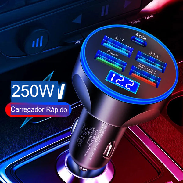 Carregador USB para Carro-Carga Rápida-5 portas Tipo C